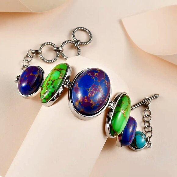 Mojave Turquoise Purple/Green/Blue Bracelet & Matching Butterfly Ring (Sz 7) NWT - Picture 9 of 16